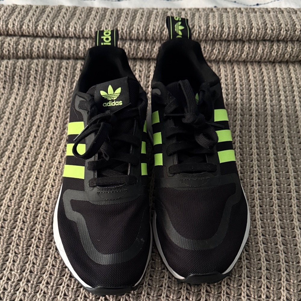 Adidas Black with Bright Green Stripes Sneakers